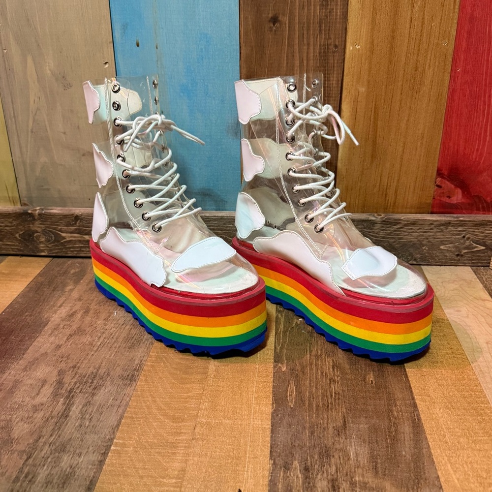 Dolls Kill Transparent Rainbow Platform Boots - image 1